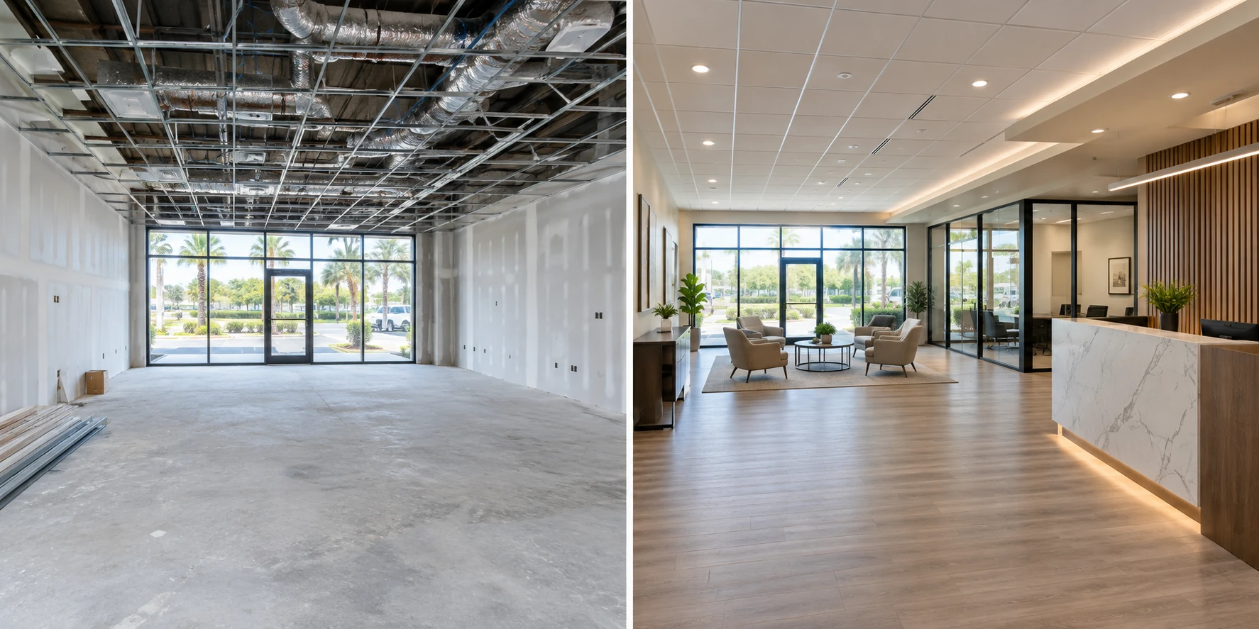 Commercial Office Lobby Build-Out Before and After in Southwest Florida